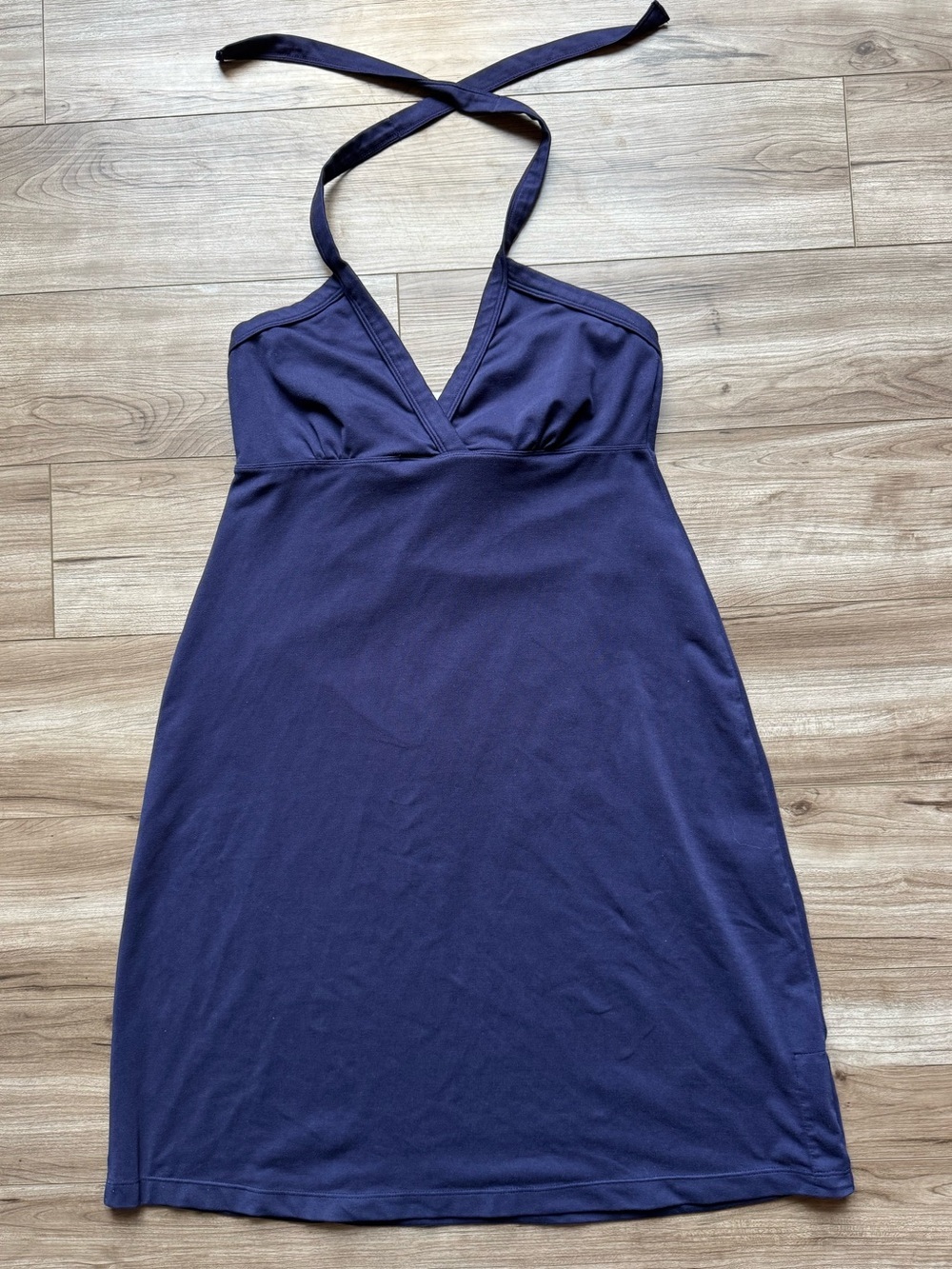 Title Nine Women’s Halter mini Dress Blue built-in bra Stretch Size Medium